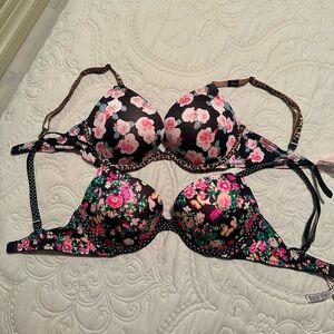 2 PINK Victoria’s Secret Floral Print Push-up Bras